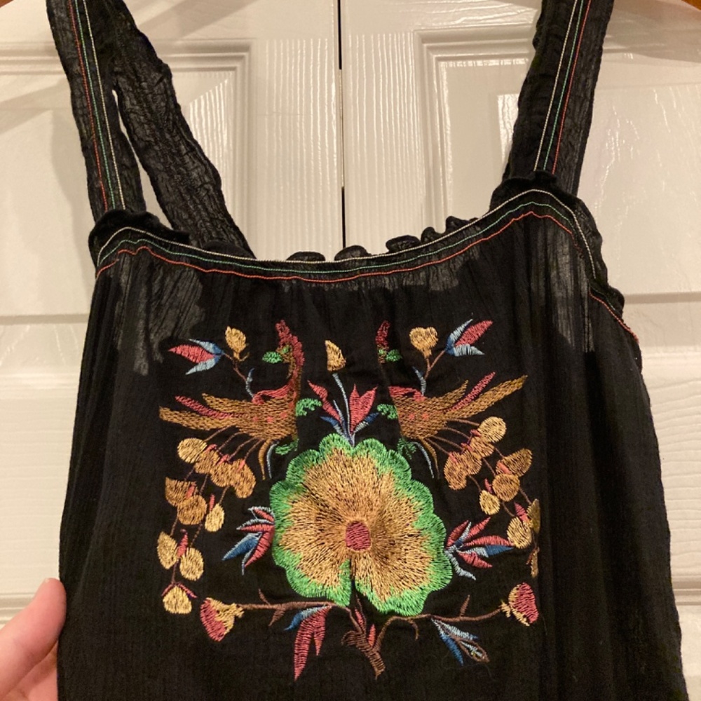 Chelsea & Violet Shorts Romper/Jumper. Black with colorful embroidery. Large